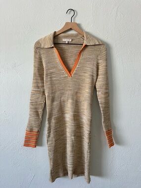 Ramy Brook Zeeva Knit Long Sleeve Mini Dress features a collared V-neckline